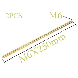 2PCS M6 x 250mm Brass Fully Threaded Rod, Right Hand Threads