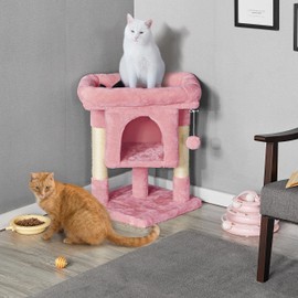 Yaheetech Cat Scratching Posts with Bed, 23.5 Inches Cat Kitten Scratcher Featuring with Sisal Scratch Posts, Interactive Dangling Ball for Indoor Large Cats, Pink