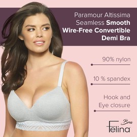 Altissima Seamless Smooth Wire-Free Convertible Demi Bra (Small, Heather Gray)