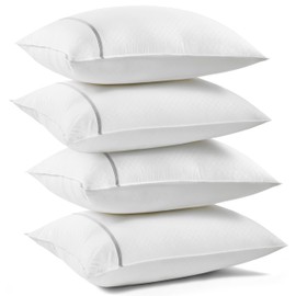 Bedsure Hotel Pillows Queen Size Set of 4 - Queen Pillows 4 Pack Luxury Bed Pillows for Sleeping with Decoration Strip Breathable Cover Soft & Supportive Pillows for Side, Back or Stomach Sleepers