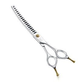 JASON Dog Scissors for Grooming - 7" Up-curved Chunker Shears with 65%-70% Thinning Rate, Professional Japanese 440C Stainless Steel Dog Grooming Chunkers with Adjustable Screw (18 Teeth, Silver) Gift