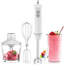 Bonsenkitchen Batidora de mano con 2 velocidades de mezcla, mezclador eléctrico de mano portátil con cuchillas de acero inoxidable para sopa, licuado