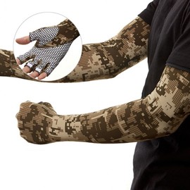 UV Protection Arm Sleeve Half-Gloves (Military) - Summer Cooling Hand Covers L Khaki 2ea