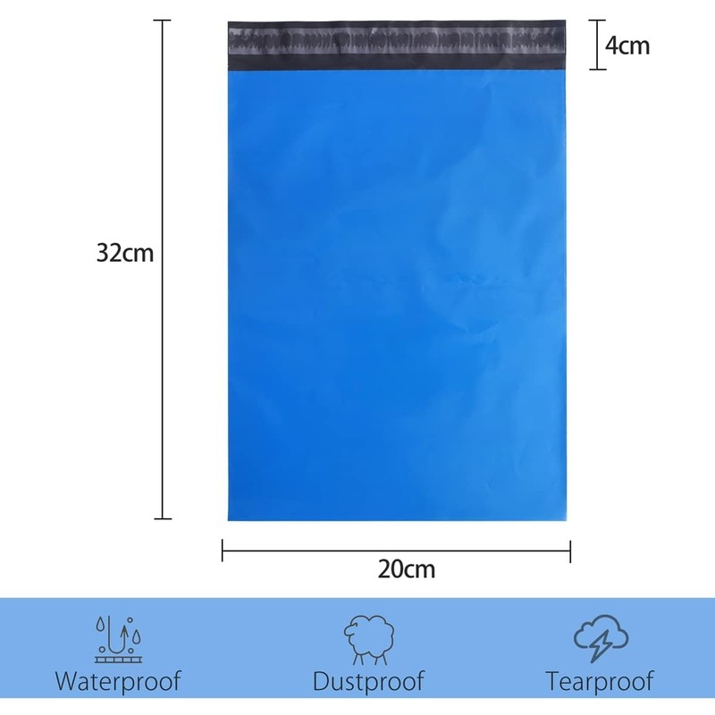 100 Blue Postage Bags for Clothes, Mailing Shipping Self Seal