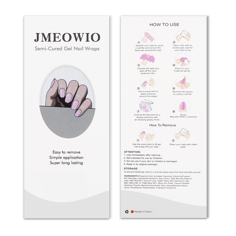 JMEOWIO Semi Cured Gel Strips Nail Art Sticker Wrap Glitter