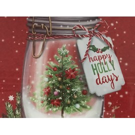 Holiday Christmas Glass Cutting Board: Decorative Mason Jar, Snow and Tree Design, "Happy Holly Days" Gift Tag Greeting