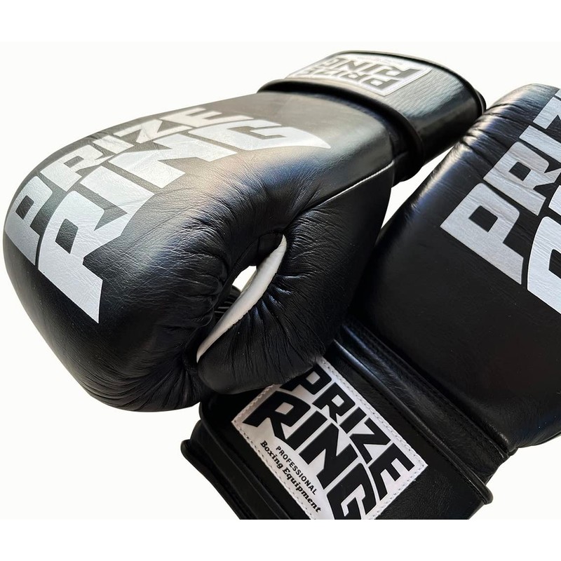 PRIZE RING "Professional SX" Boxing Gloves Genuine Leather Black (16oz)