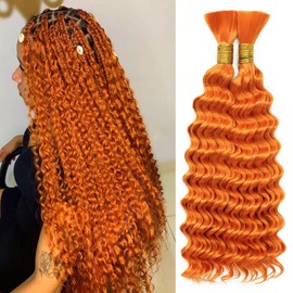 Orange Curly Ginger Braiding Hair for Boho Braids 18 Inch 200G Deep Wave Bulk Braiding Hair 2 Bundles Synthetic Curly Crochet Hair Bundles for Micro Braiding No Weft Wet and Wavy Hair Extensions