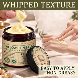 Yecuce Beef Tallow for Skin & Face Cream with Castor Oil and Frankincense 120g, Organic Natural 100% Grass Fed, Whipped Beef Tallow Balm Deeply Moisturizing for Face & Body Care, 4.2 oz