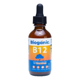 Bioganic Vitamina B12 Lquida Sublingual, Vegana, Sin Azcar Aadida, Sin Gluten, Sabor Naranja-Mandarina Envase de 60 mL, 240 Porciones, Alcanza hasta  