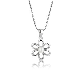 Cherished Moments Girl's Sterling Silver Daisy Flower Necklace with White High-End Simulated Pearl Accent 14"