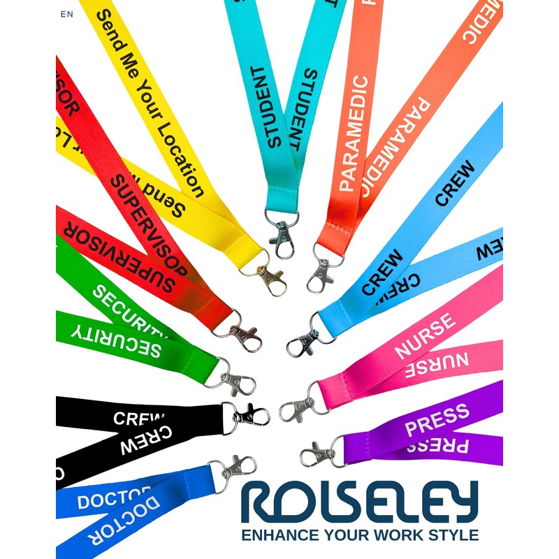 ROLSELEY Lanyard with Printed Text (Black/White) with Safety Clasp (Grey