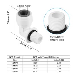 PATIKIL 3/8 Inch 3 Pack Connector Fitting Angle 1/4NPT Male Thread Quick Release POM Right Angle Hose Pipe Connector White