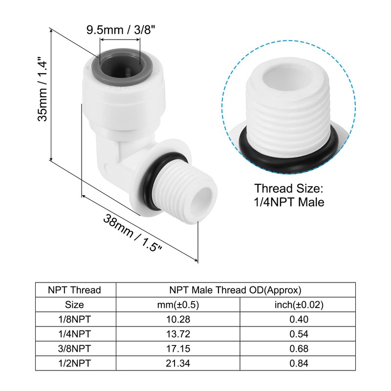 PATIKIL 3/8 Inch 3 Pack Connector Fitting Angle 1/4NPT Male