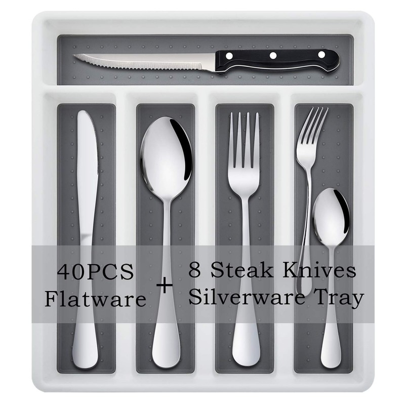 HaWare 49-Piece Silverware Set with Flatware Drawer Organizer, Stainless Steel