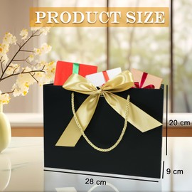 BIHIYII 2Pcs Gift Bags Medium, Valentines Gift Bags for Presents, Birthday Gift Bag, Christening Wedding Bridesmaid Gift Party Bags for Her Him, 28 x 20 x 9 cm (Black/Red)