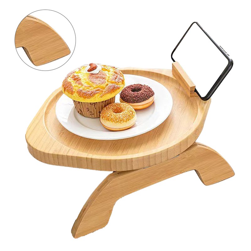 Couch Tray Burlywood Bamboo Folding Sofa Arm Clip Table for
