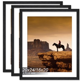 A PLUS MAX 20x24 Picture Frame Set of 3, Engineered Wood Frame Display Photo 16 x 20 with Mat or 20 x 24 without Mat, 20by24 Frame with Black Wood Grain for Wall - 3 Pack/Black/20 x24
