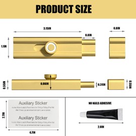 2Pcs Bolt Latch, 4in Adhesive Safety Sliding Lock, Aluminum Alloy Lock, Adhesive Bucket Bolt, Suitable for Barns, Doors, Sliding Doors, Bedrooms, Gold