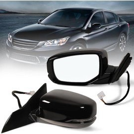 Lqito Left Driver side mirror Fits 2013-2017 Honda accord Honda Accord with Power Glass Heated turn signals Match Black Replace 76250T2GA11ZC （6Pins)