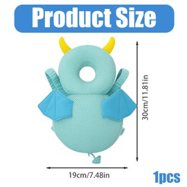 1 Baby Head Protector Backpack, Monster Design Head Protection for Baby 4-24 Months, Soft Fabric Safety Pad for Toddler Walking, Learning, Crawling, Indoor and Outdoor Play, Blue, 30x19cm