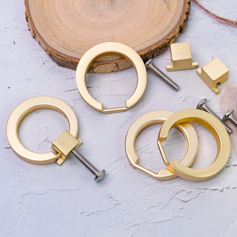 4 Pack Cabinet Knobs, Gold Drawer Pulls, Ring Pulls for