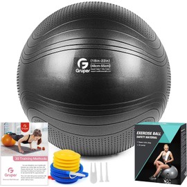 Gruper Yoga Ball, 55-75cm Extra Thick Exercise Ball for Workout Fitness Balance, Anti Burst Chair for Home and Office Desk,Includes Hand Pump & Workout Guide Access (Black, 22 inch (55cm),M)