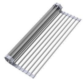 Yohslqo Dish Drying Rack with Roll Up and Over Sink for Kitchen,17.5"x15.7"Grey