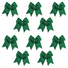 Kenz Laurenz Teens Women Girls 7 inch Jumbo Cheer Bow Big Hair Bows with Ponytail Holder Large Classic Accessories, Softball Cheerleader Sports Elastics Ties Handmade (Pack of 10) - Forest Green