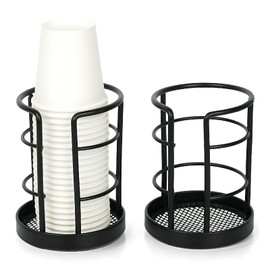 HillSpring Metal Bathroom Cup Dispenser, Sturdy Storage Holder for 3/4 oz Small Disposable Paper Cups, Black Paper Cup Dispenser for Mouthwash 2 Pack
