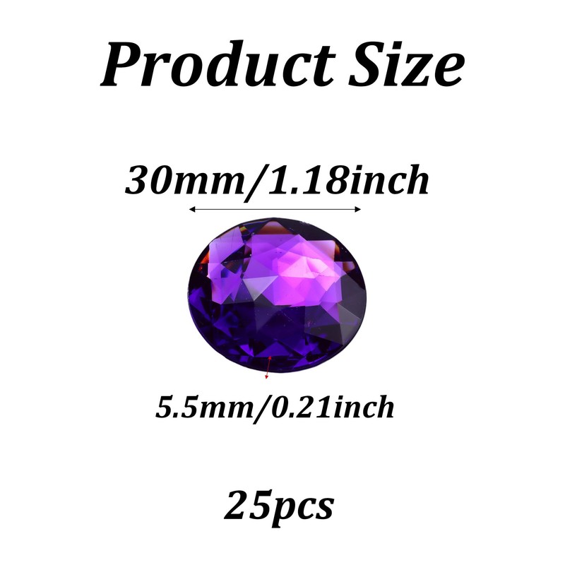 pson 25PCS 30mm Crystal Flat Back Round Acrylic Rhinestones, Purple