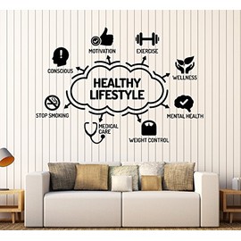 Large Vinyl Wall Decal Healthy Lifestyle Sport Health Stickers Mural (ig4314) Black