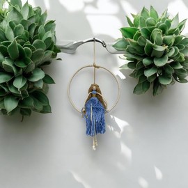 MadeTerra S - Handcrafted Macramé Doll with Flowing Blue Dress and Braided Hair - Charming Macramé Angel Decoration (7.9x9.9 inches)