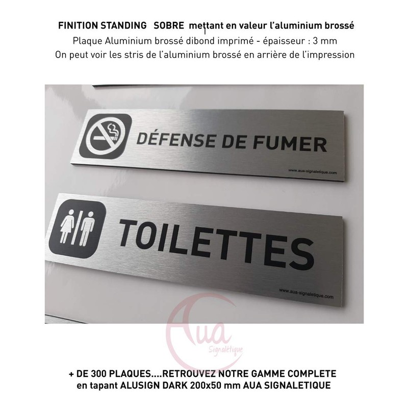AUA SIGNALETIQUE - Plaque Aluminium brossé imprimé AluSign DARK -