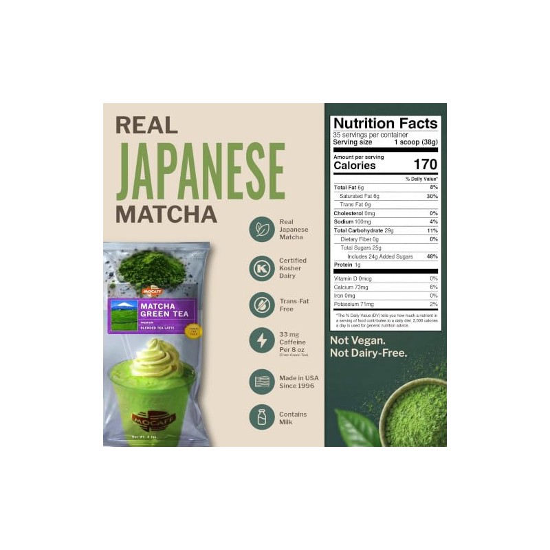 MOCAFÉ Matcha Green Tea Latte Powder Mix - Instant Cafe-Style