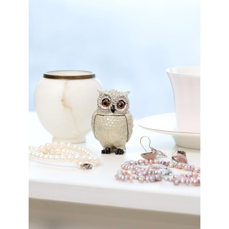 Keren Kopal Silver Owl Trinket Box Decorated with Crystals