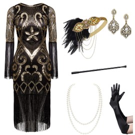 BABEYOND 1920s Dresses for Women - Great Gatsby Dress Set for Women with Dress Accessories Set