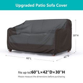 BROSYDA Patio Sofa Cover Waterproof, Heavy Duty 2-Seater Outdoor Sofa Cover Patio Furniture Covers with Air Vent and Handles, 60" L×42" D×30" H, Black
