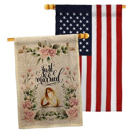 Wedding Rings Burlap House Flags Pack Celebration Marriage Bride Groom Mr Mrs Occasion Anniversary Party USA Embroidery Small Decorative Gift Yard Banner Double-Sided Made In 28 X 40