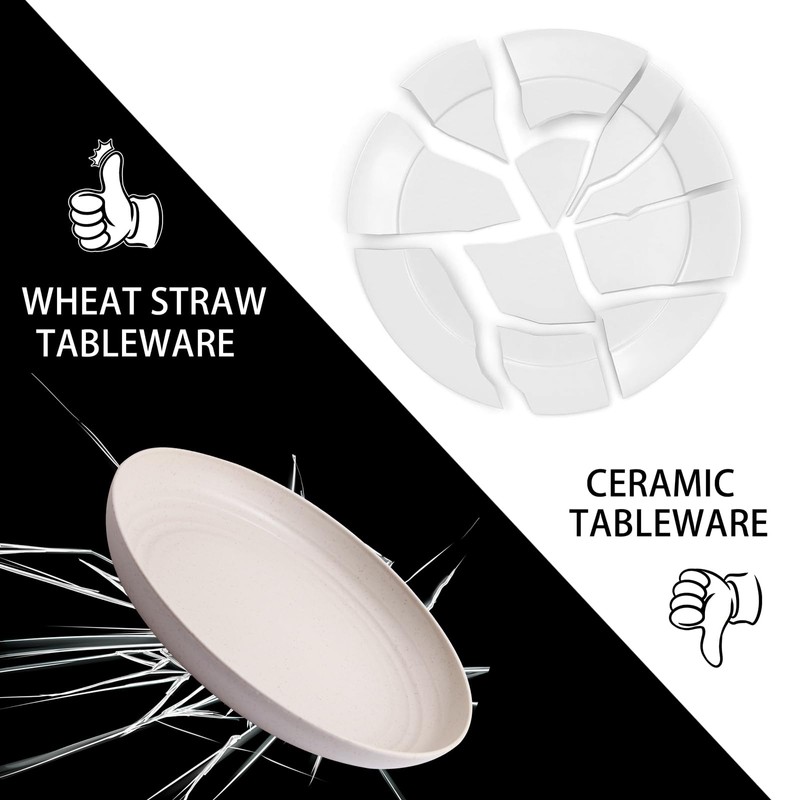 LIYH 20pcs Wheat Straw Plates 9Inch, Beige Reusable Plastic Plates,