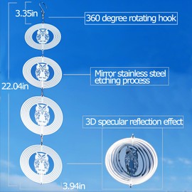 12 Disc Highly Reflective Owl Bird Scare, Extra Sparkly Owl Wind Spinner Outdoor Garden Decor, Bird Devices Deterrent to Scare Birds Squirrels Away for Yard Patio Farm