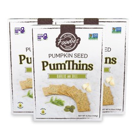 Foodies PumThins Garlic & Dill Crackers, Gluten Free, Made with Organic Pumpkin Seeds, No Seed Oils, Healthy, Paleo Friendly, 4.25 oz 3-Pack