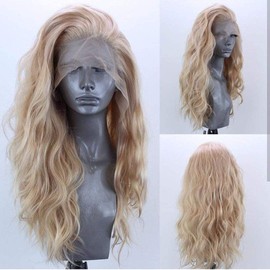 KAMIMASU Mixed Blonde Lace Wigs Long Curly 13x3 Lace Synthetic Lace Front Wig Golden Wig For Women Long Wavy Wig Heat Resistant Wig Free Part Wig Makeup Replacement Full Wig 24"