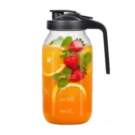 2 Quart Wide Mouth Glass Pitcher with Lid, 64oz Mason Jar Pitcher, Leak-proof Iced Tea Pitcher,Heavy Duty Container for Fridge Sweet Tea,Juice,Cold Brew Coffee,Breastmilk Storage Drinks-1PACK/Black