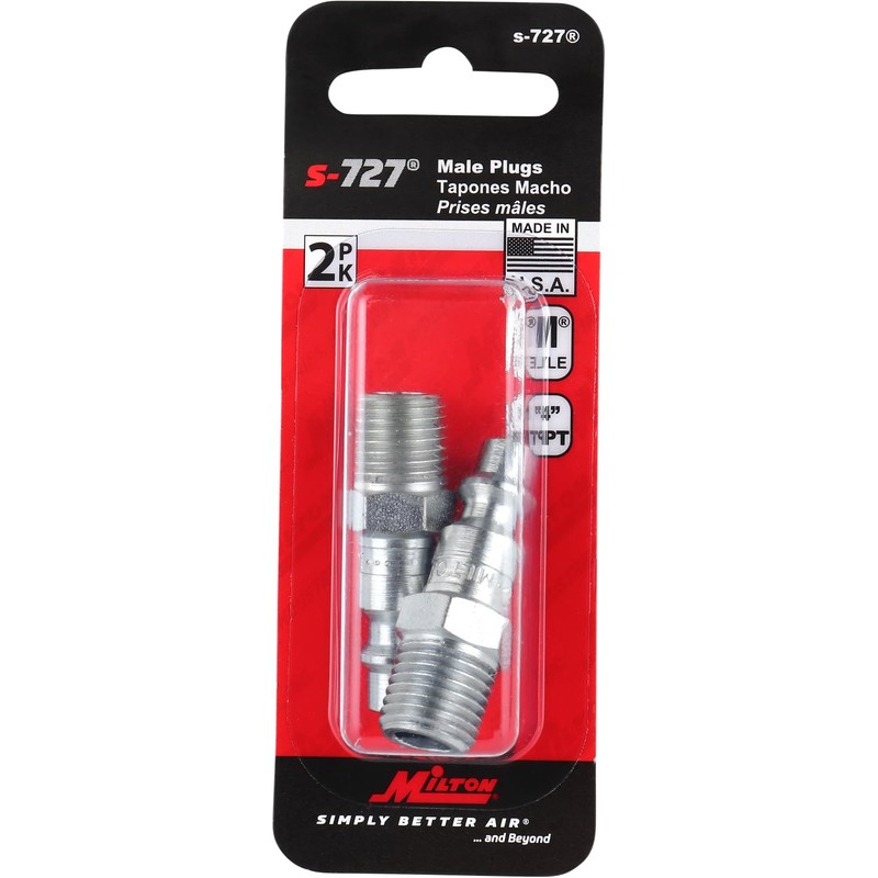 Milton Industrial Air Plug, M-STYLE, 1/4" MNPT, Air Compressor Fitting,