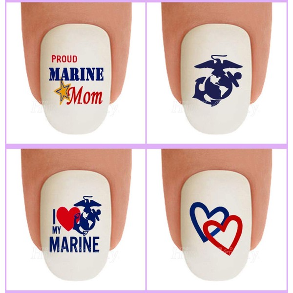 40pc Nail Art Decals WaterSlide Nail Transfers Stickers - Military - Marine MOM#2 Love My Marine Nail Decals - Salon Manicure Nail Accessories