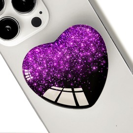 Luhoit - Expanding Moblile Phone Grip Heart Shape Glass Holder for Smartphones, Cell Phone Collapsible Stand - Purple Glitter