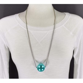 Turquoise big huge faux pearl necklace bead beaded 29 long statement sweater