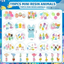 Makorobi 119PCS Mini Luminous Resin Animals, 18 Styles Tiny Resin Miniature Mini Little Small Plastic Animals Figures Glow in the Dark for Micro Landscape Fairy Garden Aquarium Dollhouse Decor