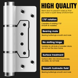 5 "Non-Mortise Door Hinges, Automatic Closing Door Hinge, Spring Hinge, Hydraulic Buffer, 175° one-Way Internal Opening, Space Aluminum Alloy, Adjustable Closing Speed and Force (2, White)